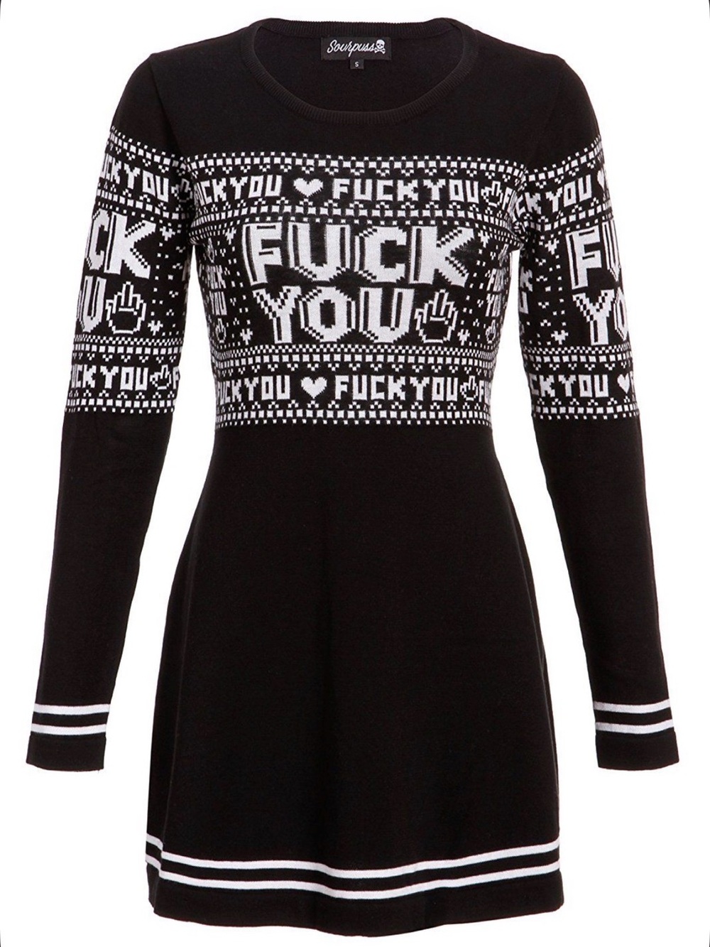 Sourpuss Black & White Sweater Dress and F You Graphic